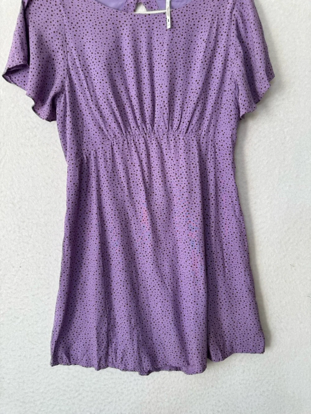 Free People Purple Polka Dot Babydoll Mini Dress Open Back Size 10 Boho - Picture 7 of 9